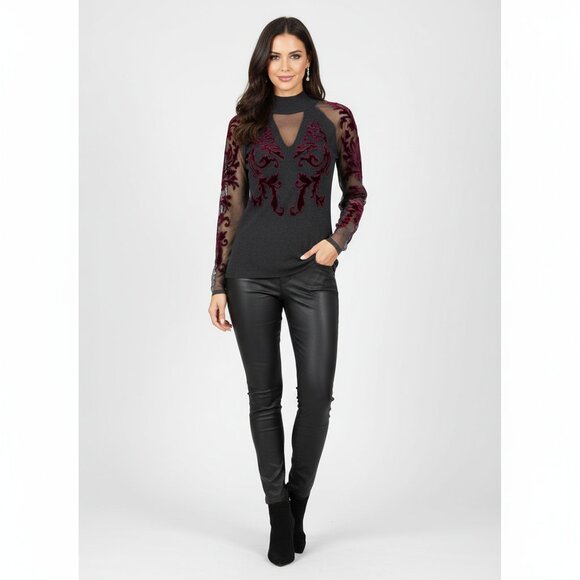 INC International Concepts Velvet Flocked Mesh Top Small Gothic Whimsigoth Witch - Picture 2 of 12